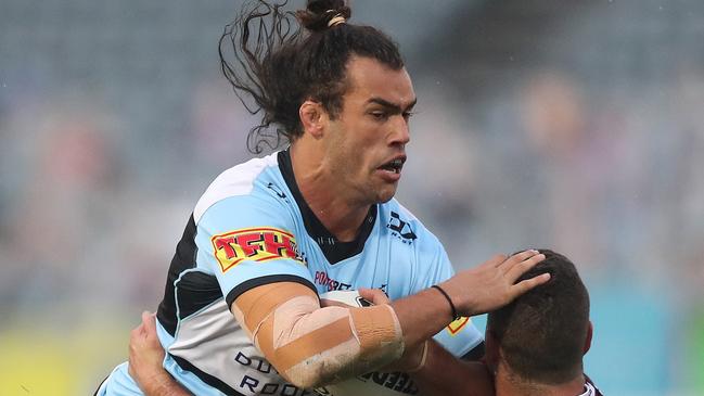 Cronulla's Toby Rudolf during the Round 7 NRL match between Manly and Cronulla at Central Coast Stadium, Gosford. Picture: Brett Costello