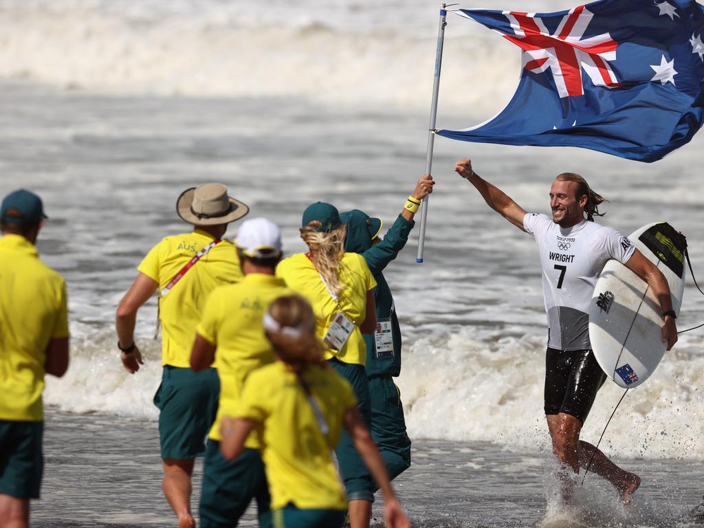 A jubilant Owen Wright after his medal-winning ride. Picture: Getty Images