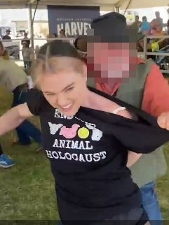 Tash Peterson during a protest at the Perth Royal Show. Credit: Facebook