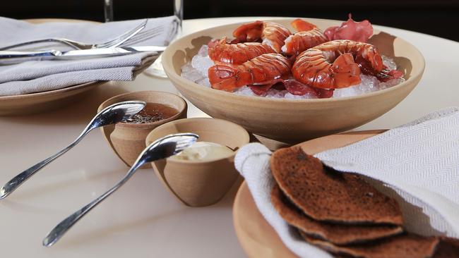 Red claw yabbies dish with lemon jam, cultured cream and buckwheat pikelets at the new Bennelong restaurant at the Sydney Opera House. Picture: Toby Zerna