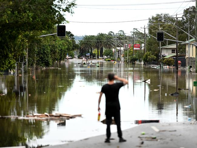 LISMORE, AUSTRALIA - MARCH 31: A main street is under floodwater on March 31, 2022 in Lismore, Australia. Evacuation orders have been issued for towns across the NSW Northern Rivers region, with flash flooding expected as heavy rainfall continues. It is the second major flood event for the region this month. (Photo by Dan Peled/Getty Images)