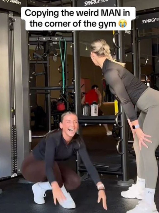 The women, who post as @fit.berna and @fitmitdebbs, shared a video mocking ‘the weird man in the gym’. Picture: TikTok