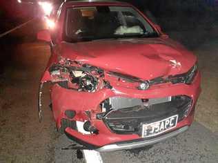 Anthony Cathro's four month old car came off second best following a deer crash on Lakes Creek Rd. Picture: contributed