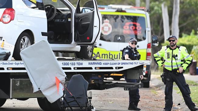 The scene on Anthony Street in KingstonA man aged in his 80s is feared dead following a vehicle and mobility scooter crash south of BrisbaneSaturday February 22, 2025. Picture, John Gass