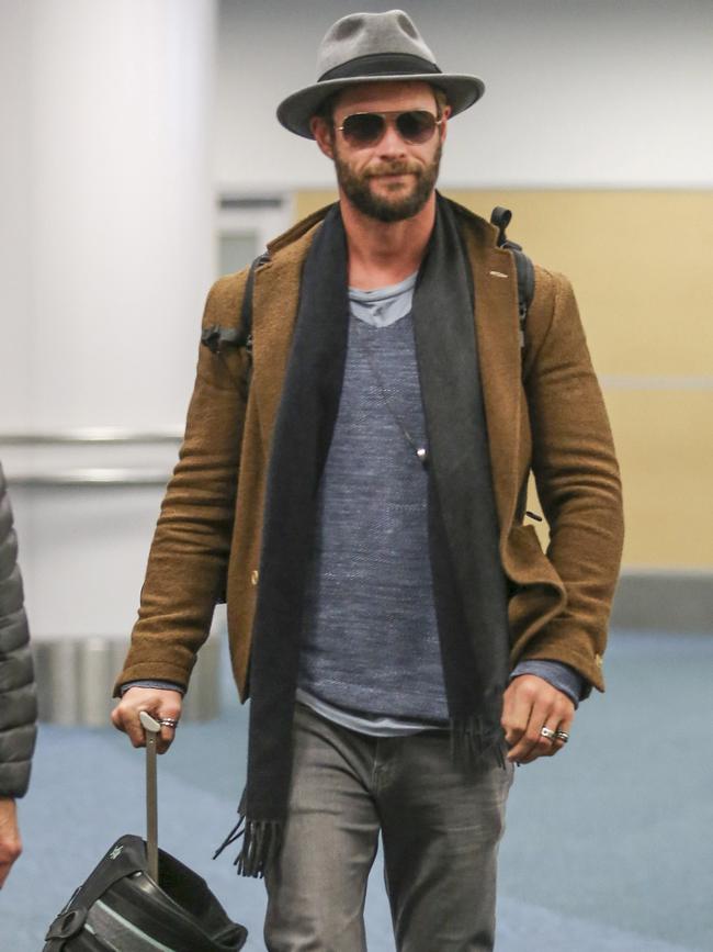 Chris Hemsworth arriving in Vancouver, Canada to begin filming a new movie. Picture: Mega