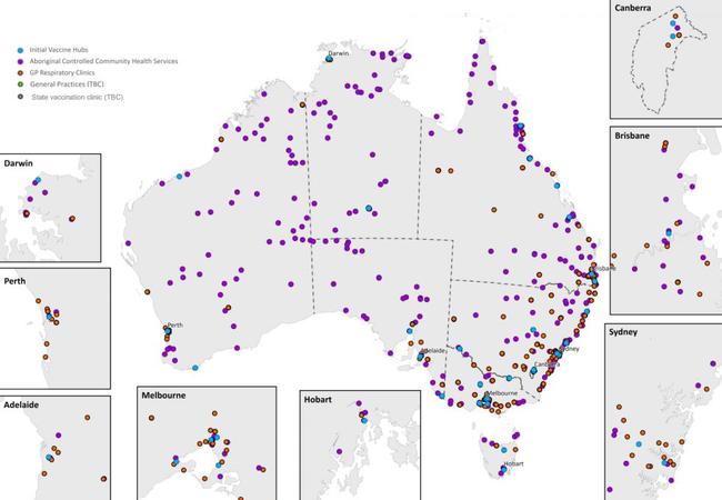 The exact locations of each vaccine hub and clinic will be confirmed closer to the rollout date. Picture: Australian Government