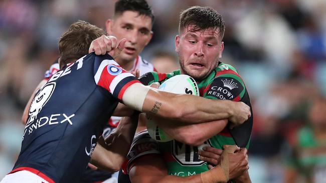 Jao Arrow charges into the Roosters’ defence. Picture: Matt King/Getty Images