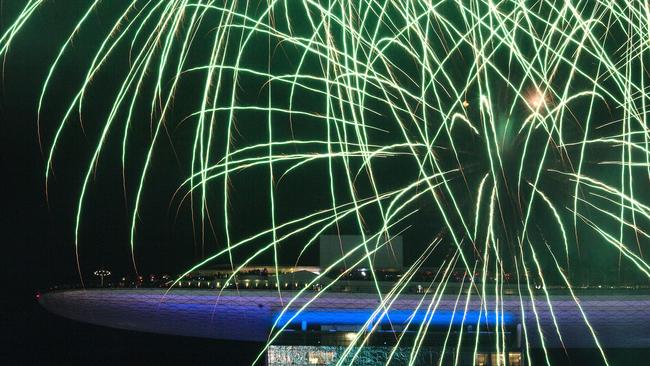 Fireworks light up the sky over Marina Bay Sands as Singapore count down to New Year 2020. Picture: Photo: Getty Images