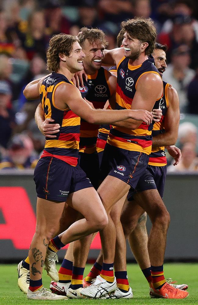The Adelaide defence stood up. Picture: Getty Images