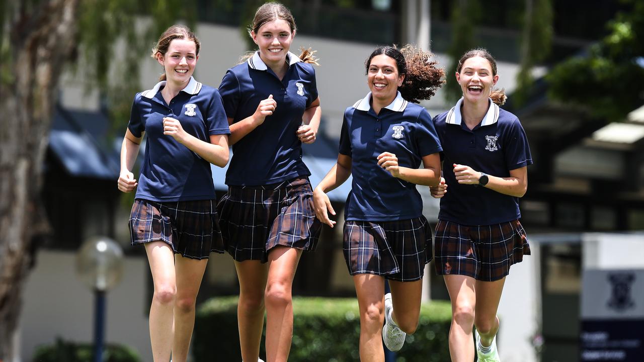 New research shows girls like St Aidan's Anglican Girls' School students Abigail Jones, 14, Lily Holt, 14, Rhani Hagan, 15 and Jazelle Carter, 15. are more active and participate more in single sex PE classes. Picture: Zak Simmonds