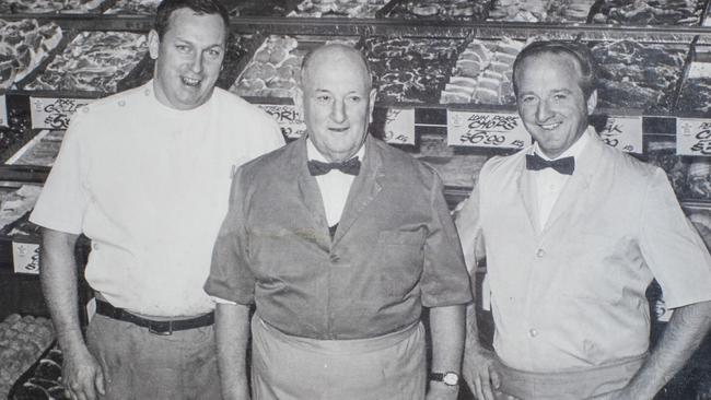 Philip “Robbo” Robinson with two butcher mates. Picture: Richard Jupe