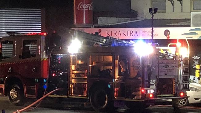 A fire truck at the Pilgrim Coffee fire in Hobart's CBD. Picture: PHIL YOUNG