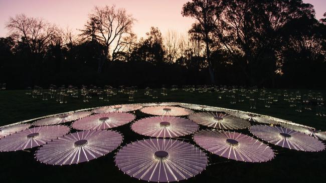 Installation view of From Sunrise Road, by Bruce Munro. Heide Museum of Modern Art 2022. Picture: Clytie Meredith