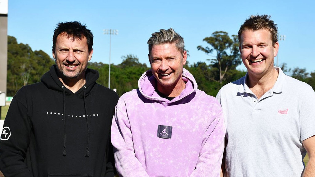 Clarke returned to the airwaves on Monday alongside radio colleagues Laurie Daley (L) and Gerard Middleton (R). Pic: Big Sports Breakfast