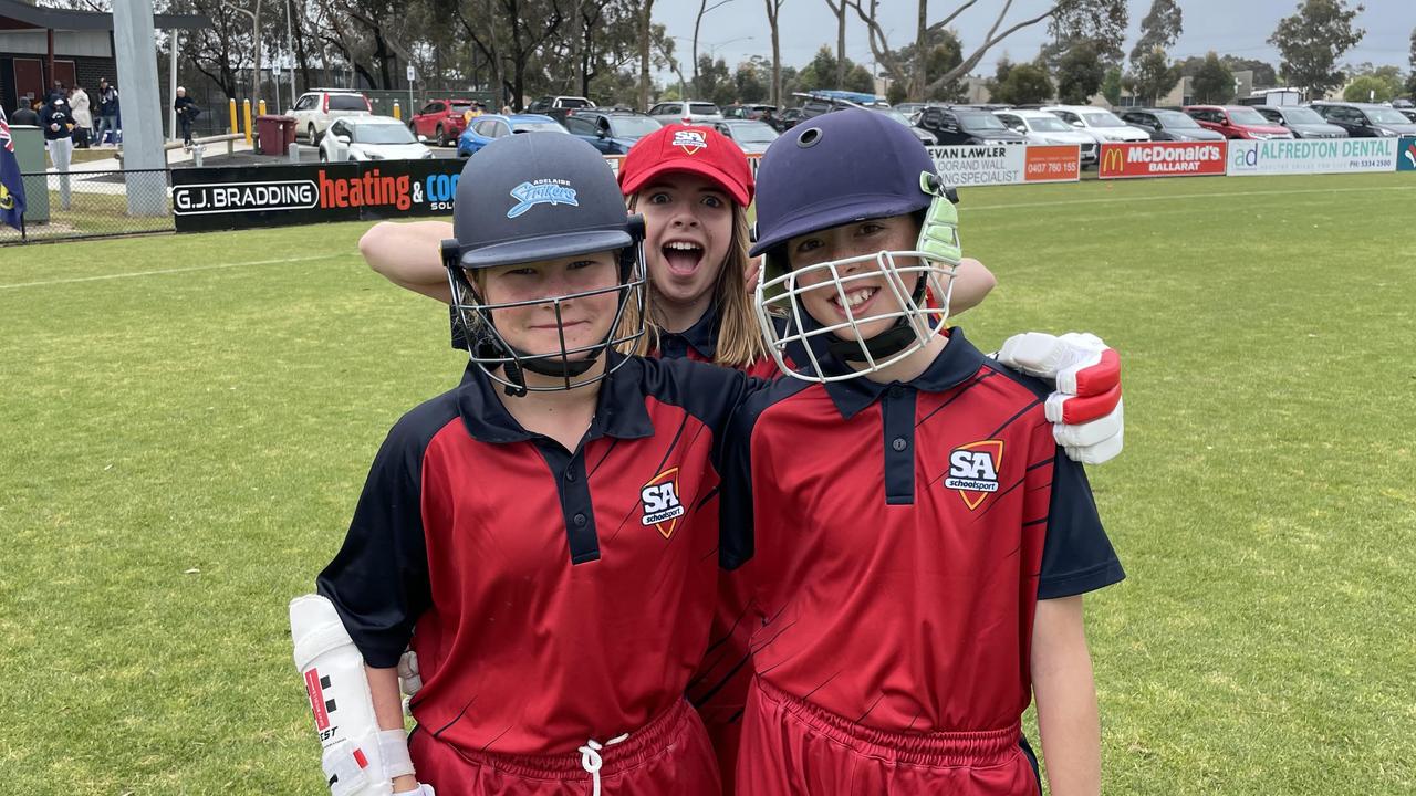 South Australia's Ivy Hobbs, Phoebe Taylor and Bridget Slattery are all smiles. Picture: Shane Jones.