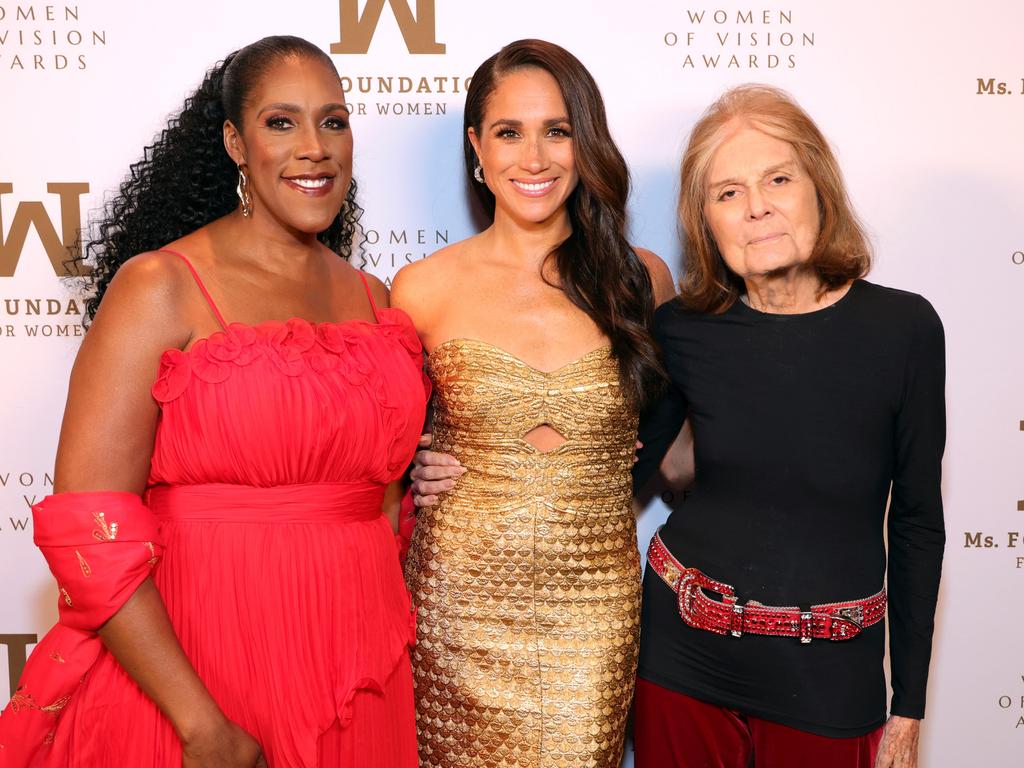 Meghan Markle with Teresa Younger and Gloria Steinem at the event. Picture: Getty Images