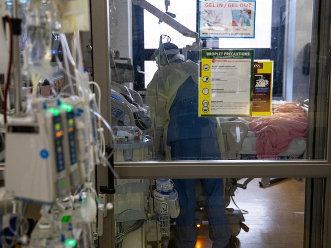 A nurse tends to a Covid patient on a ventilator in a New York City hospital. Picture: Robert Nickelsberg/Getty Images