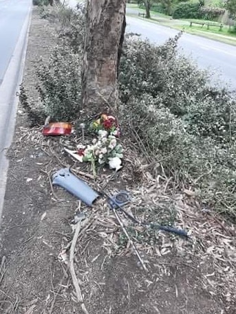 Montrose car crash memorial on Canterbury Rd. Picture: Glenn Sealey