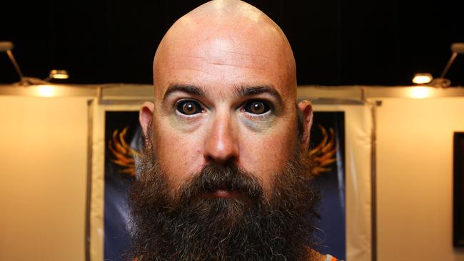 Ox Brady, who has had his eyeballs tattooed, pictured at the annual Surf N Ink International Tattoo Exhibition on the Gold Coast.