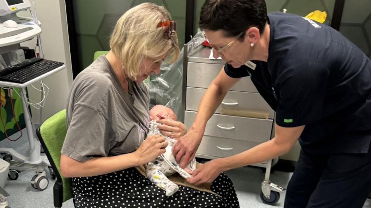 Carly Goya and one of her triplets getting the RSV immunisation. Picture: Supplied