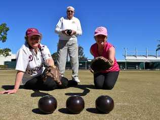 Women's participation to soar in the Lismore Workers Masters Games lawn bowls competition. From left, Melinda Clark, Bob Johnson and Julie Carrall. Picture: Samantha Poate