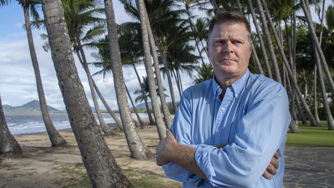 ‘The frustration is we don’t have a date’: Tourism Palm Cove president Richard Hewitson. at a deserted Palm Cove, north of Cairns. Picture: Brian Cassey