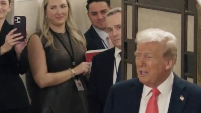 Donald Trump surprised the first batch of visitors to the White House and said Melania Trump worked hard to get the tours happening again. Picture: Twitter