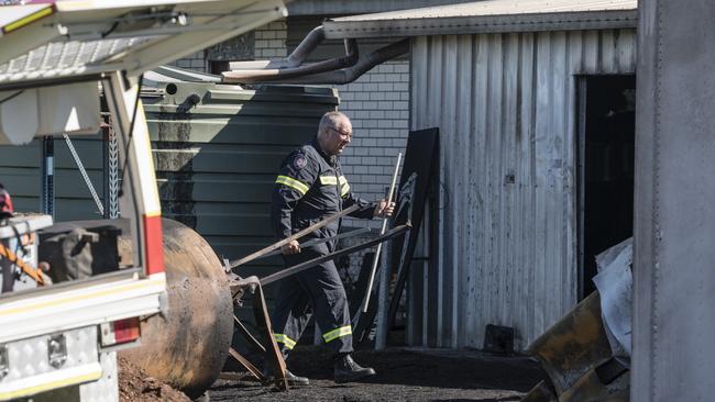 QFES fire investigator David Lethbridge at the scene of the fire at Jim's Jerky, Wednesday, April 5, 2023. Picture: Kevin Farmer