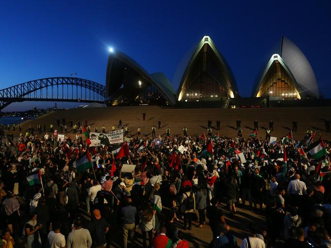 The mood of the crowd of Palestine supporters rallying outside the Sydney Opera House was hard to misinterpret. Picture: Getty Images