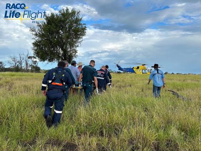 A man has been hospitalised after chasing a steer on horseback and falling from the animal in the Maranoa Region. (Photo: LifeFlight)