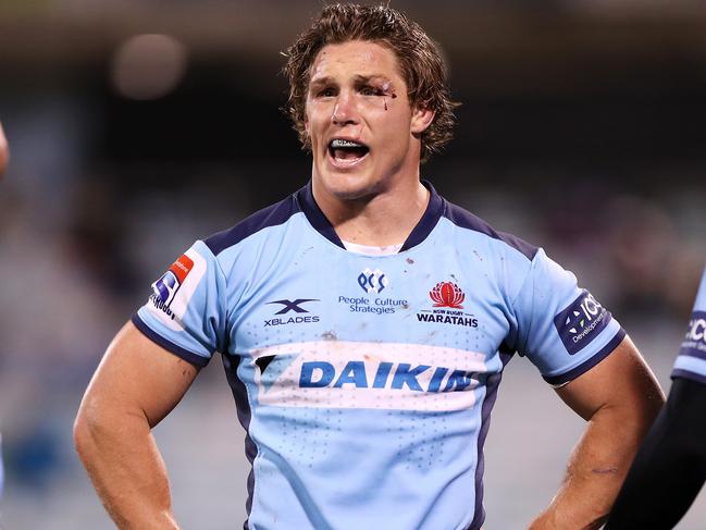 CANBERRA, AUSTRALIA - AUGUST 22: Michael Hooper of the Waratahs and his team mates look dejected after a Brumbies try during the round eight Super Rugby AU match between the Brumbies and Waratahs at GIO Stadium on August 22, 2020 in Canberra, Australia. (Photo by Mark Kolbe/Getty Images)