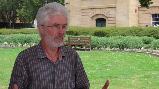 Tasmanian Conservation Trust CEO Peter McGlone speaks to the media on Parliament Lawns in Hobart on Friday, February 7, 2025.