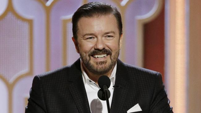 Ricky Gervais’s opening monologue made for some uncomfortable viewing at times. Picture: Getty Images