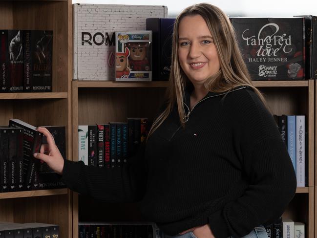 June 19, 2024: Montana Fyre is a local indie romance author. She has had lots of success in recent years, becoming a top 50 best selling dark romance author on Amazon. She is pictured at her house in Evanston South. Photo : Naomi Jellicoe