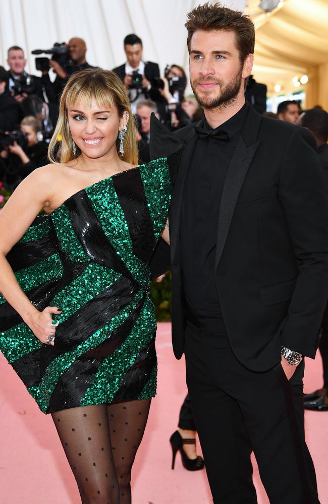 Miley Cyrus and Liam Hemsworth at one of their last public appearances together – the Met Gala, in May. Picture: Getty Images