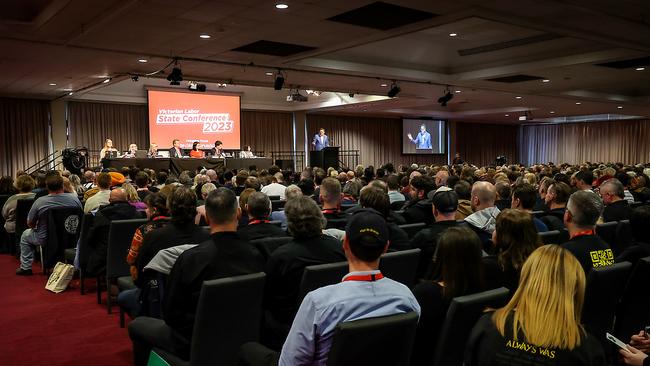 State Labor Conference held at Moonee Valley Racecourse. Victorian Premier Dan Andrews addresses the conference. Picture: Ian Currie