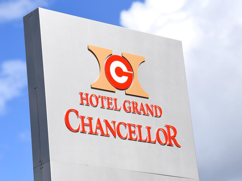 More than 120 international arrives quarantined at Hotel Grand Chancellor are being moved to new accommodation and must quarantine for a further 14 days Picture: NCA NewsWire / Dan Peled