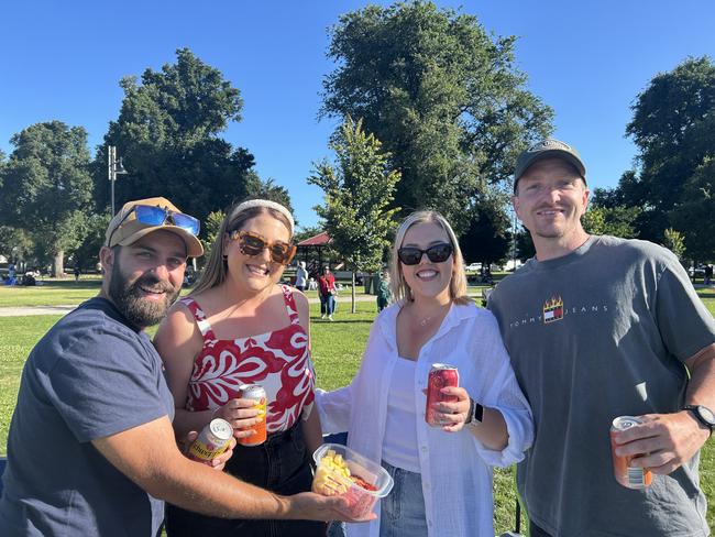 Daniel, Andrew, Renee and Jordyn at Williamstown Foreshore for the 2024 New Year's Eve fireworks. Picture: Erin Constable