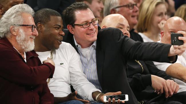 Spike Lee at Knicks game with Tracy Morgan and Oscar winner Dustin
