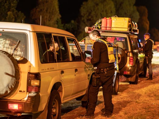 A Hume Freeway check point on the Victorian side of the border near Wodonga. Picture: Simon Dallinger.