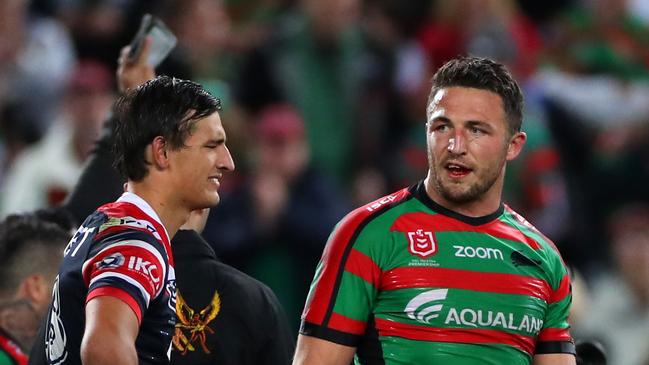 Sam Burgess, right, and Billy Smith during a match in September 2019. Picture: Getty Images