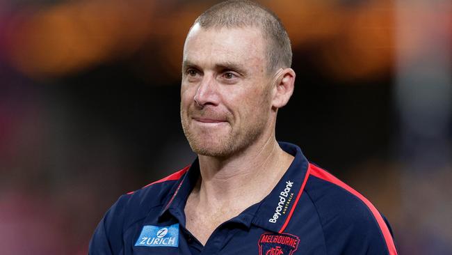 BRISBANE, AUSTRALIA - JUNE 28: Simon Goodwin is seen prior to the 2024 AFL Round 16 match between the Brisbane Lions and the Melbourne Demons at The Gabba on June 28, 2024 in Brisbane, Australia. (Photo by Russell Freeman/AFL Photos via Getty Images)