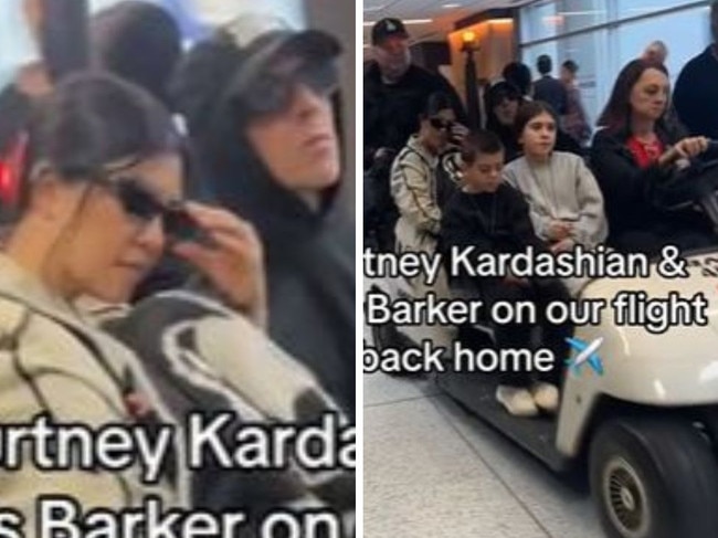 Kourtney Kardashian and Travis Barker arrive in Sydney