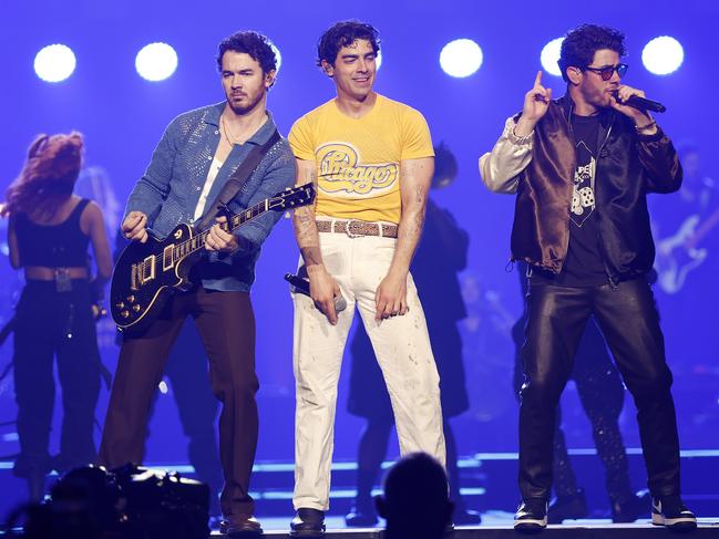 The Jonas Brothers pictured performing at the Brisbane Entertainment Centre. Picture: Josh Woning)