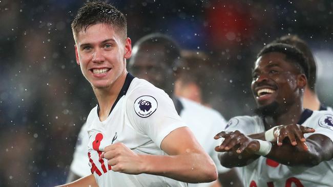 Tottenham defender Juan Foyth celebrates what would end up being the match-winning goal. Picture: Getty Images