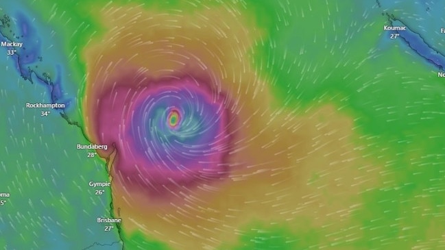 A map showing Cycle Alfred on Monday off the Queensland coast.