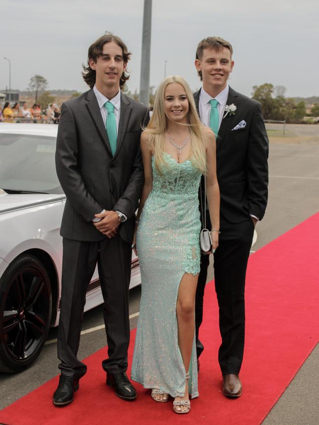 Melissa Higgins, Max Higgins and Jackson Clements at the 2023 Kepnock State High School formal.