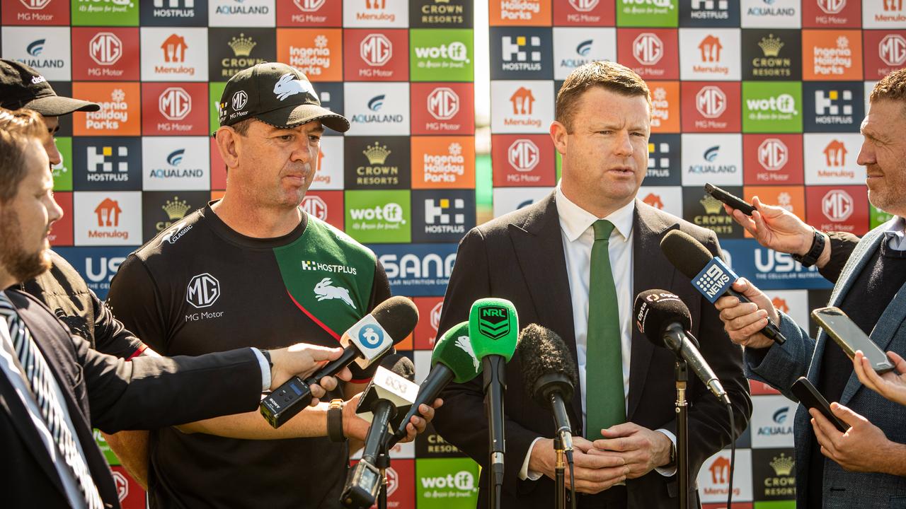 Demetriou and Solly fronted the media. Picture: Julian Andrews