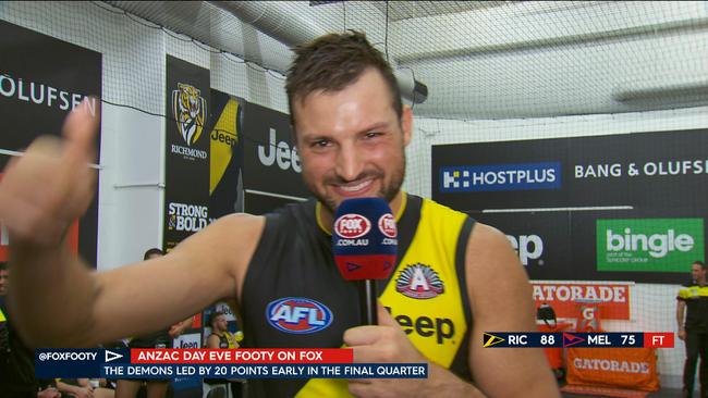 Toby Nankervis was all smiles after Richmond's win over Melbourne.