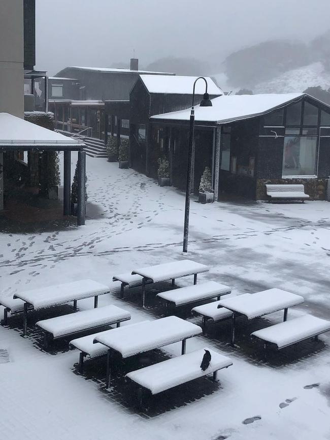 An empty Thredbo Resort at the first snowfall of the season. Picture: Instagram.